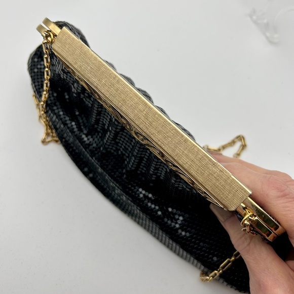 Whiting & Davis Mesh Evening Gold Chain Bag Black EUC - Picture 10 of 15